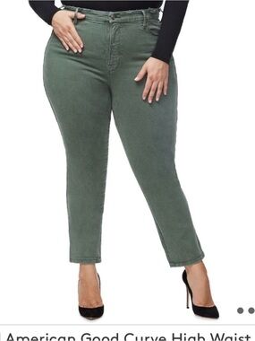 Good American Good Curve Olive Green Straight Leg Jeans Size 16